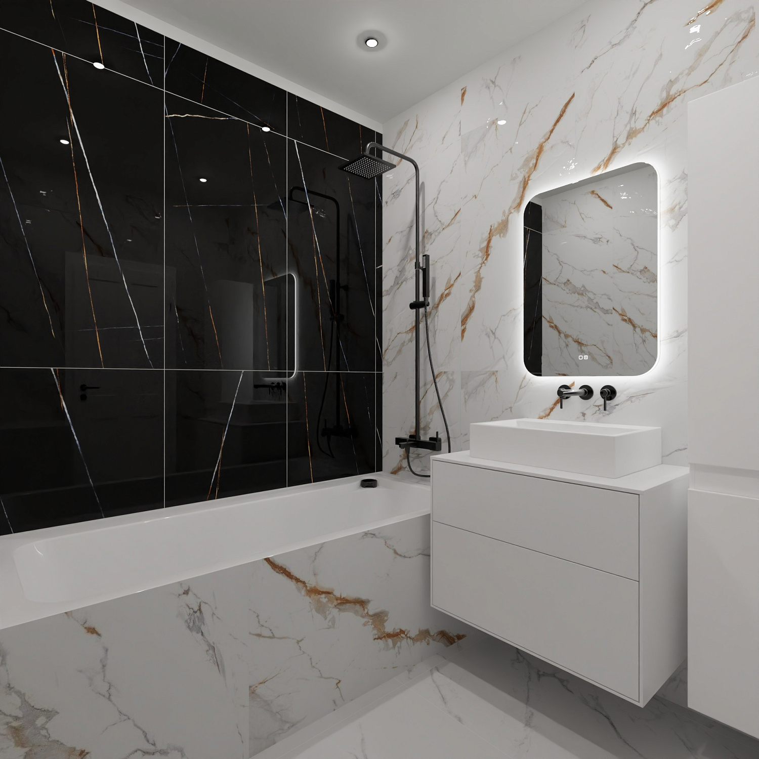 Новый проект в классическом сочетании мрамора.