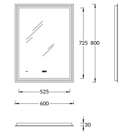 Зеркало TECNO c LED 60 с подсветкой, TE.mi.60 с функцией антизап, белое глянцевое