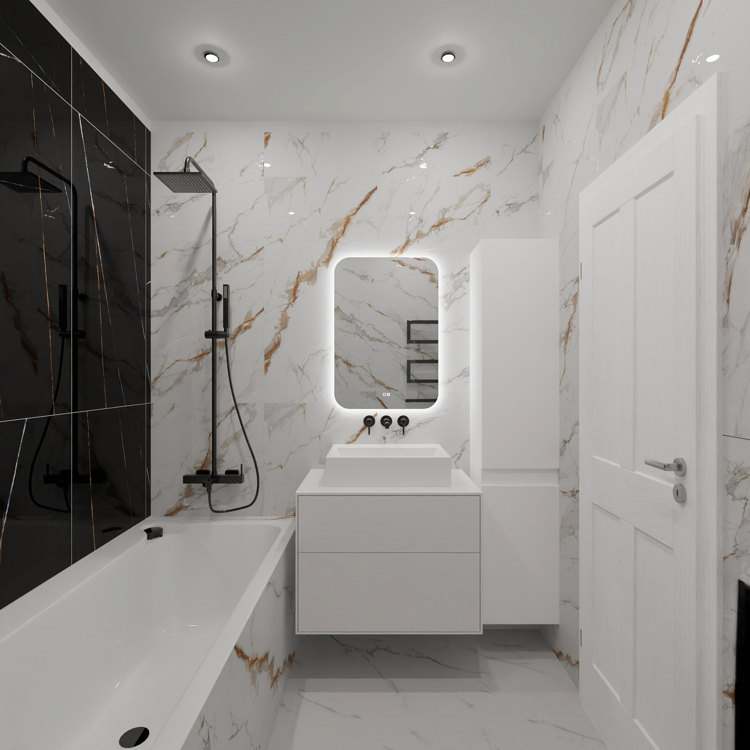 Новый проект в классическом сочетании мрамора.